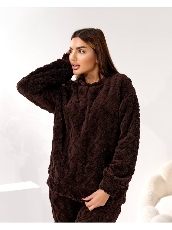 Жіночий домашній махровий костюм коричневого кольору  35943