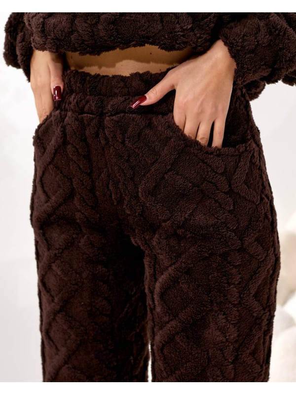Жіночий домашній махровий костюм коричневого кольору  35943
