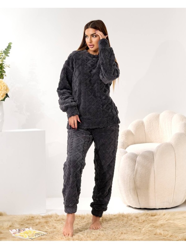 Жіночий домашній махровий костюм сiрого кольору  35944