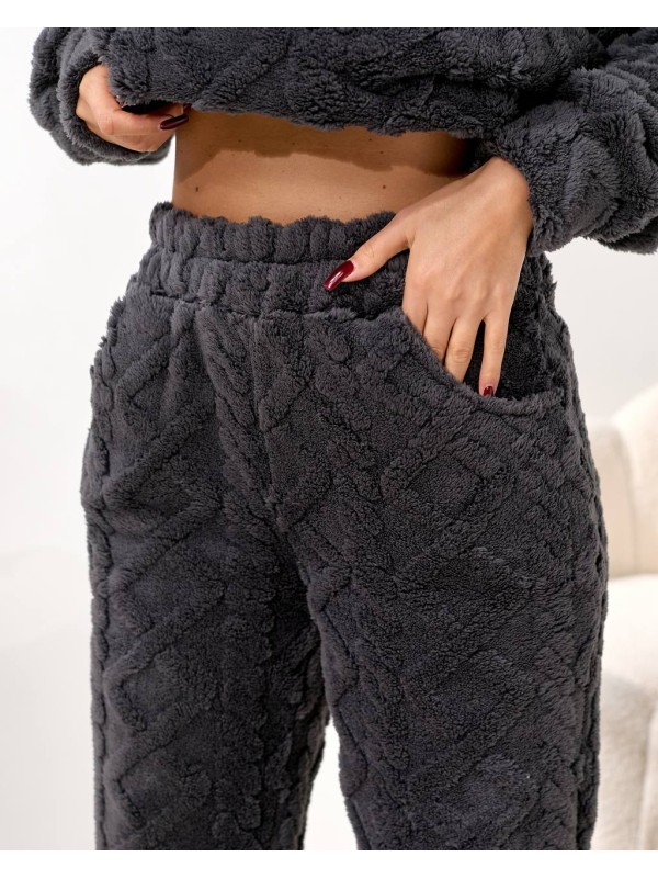 Жіночий домашній махровий костюм сiрого кольору  35944