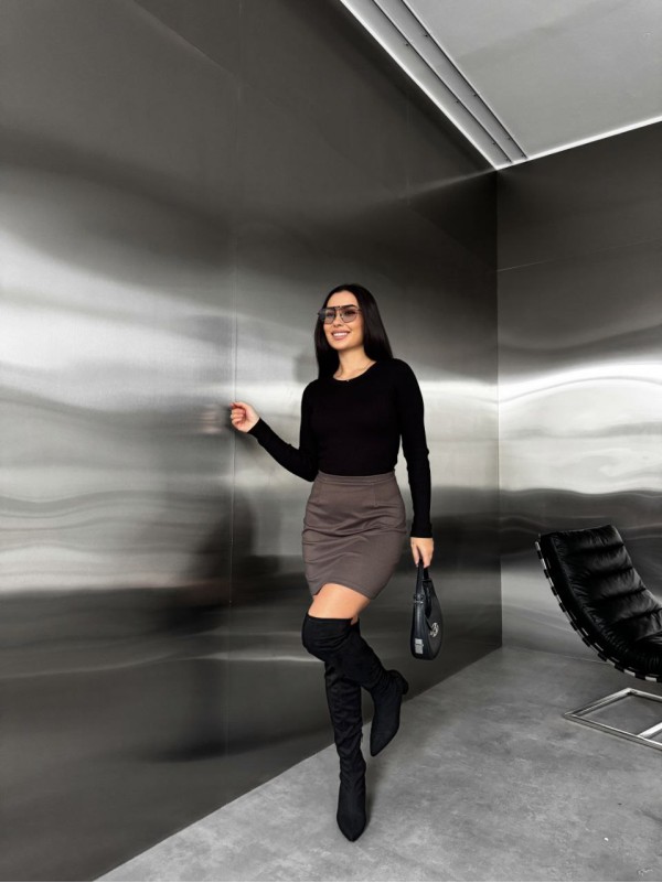 Базова тепла спідниця мiнi кавового кольору 35947