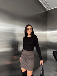 Базова тепла спідниця мiнi кавового кольору 35947