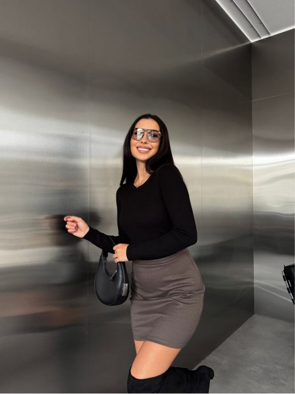 Базова тепла спідниця мiнi кавового кольору 35947