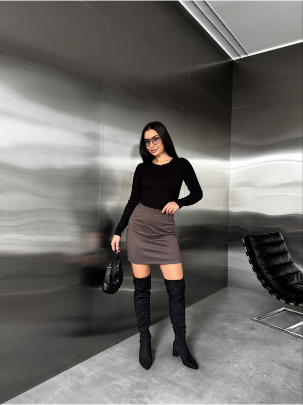 Базова тепла спідниця мiнi кавового кольору 35947