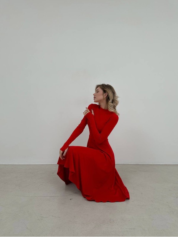 Еластична сукня кльош міді червоного кольору 35952