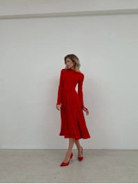 Еластична сукня кльош міді червоного кольору 35952