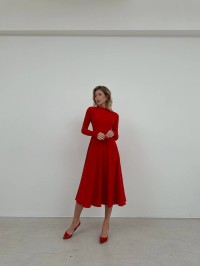 Еластична сукня кльош міді червоного кольору 35952