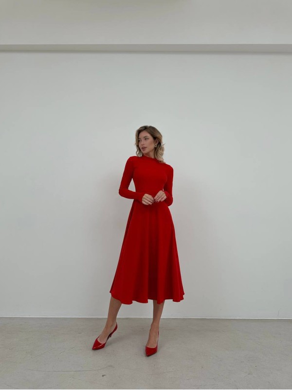Еластична сукня кльош міді червоного кольору 35952