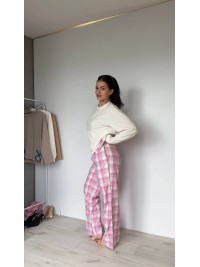 Жіночий домашній костюм в клiтину з бавовни рожевого кольору  35955