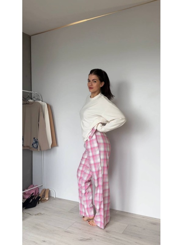 Жіночий домашній костюм в клiтину з бавовни рожевого кольору  35955