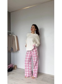 Жіночий домашній костюм в клiтину з бавовни рожевого кольору  35955