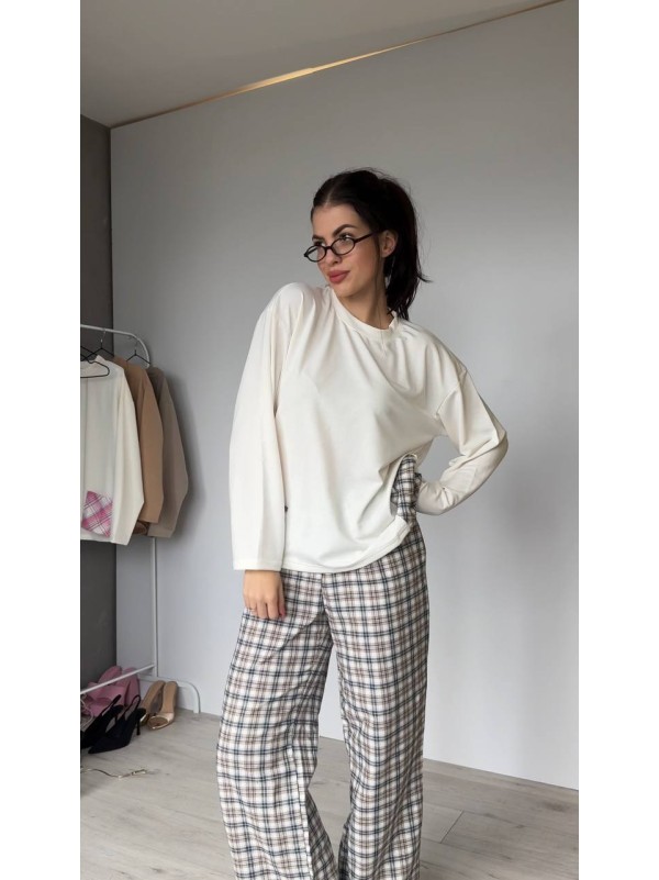 Жіночий домашній костюм в клiтину з бавовни бежевого кольору  35956