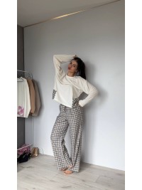 Жіночий домашній костюм в клiтину з бавовни бежевого кольору  35956