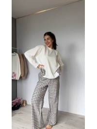 Жіночий домашній костюм в клiтину з бавовни бежевого кольору  35956