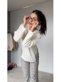 Жіночий домашній костюм в клiтину з бавовни бежевого кольору  35956