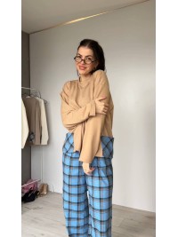 Жіночий домашній костюм в клiтину з бавовни блакитного кольору  35957