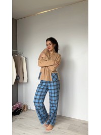 Жіночий домашній костюм в клiтину з бавовни блакитного кольору  35957