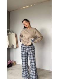 Жіночий домашній костюм в клiтину з бавовни синього кольору  35958