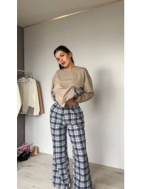 Жіночий домашній костюм в клiтину з бавовни синього кольору  35958