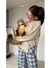 Жіночий домашній костюм в клiтину з бавовни синього кольору  35958