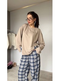 Жіночий домашній костюм в клiтину з бавовни синього кольору  35958