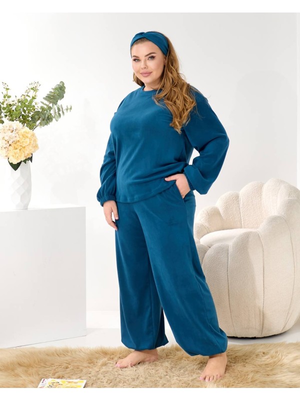 Домашній комплект трiйка (костюм+чалма) кольору морської хвилі 35959