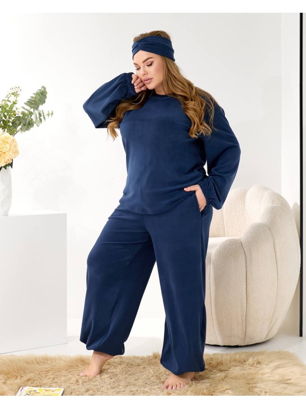 Домашній комплект трiйка (костюм+чалма) синього кольору 35960
