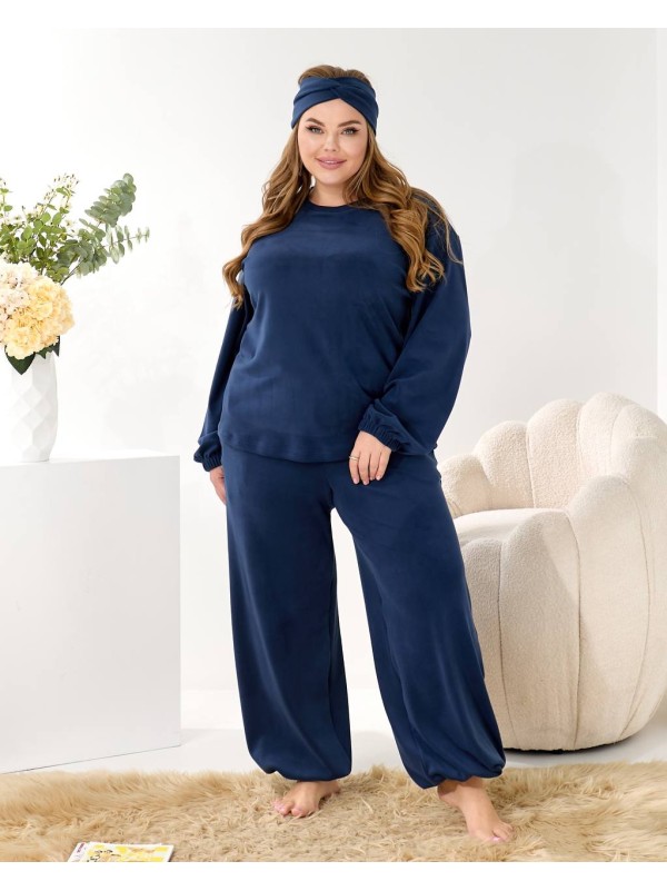Домашній комплект трiйка (костюм+чалма) синього кольору 35960