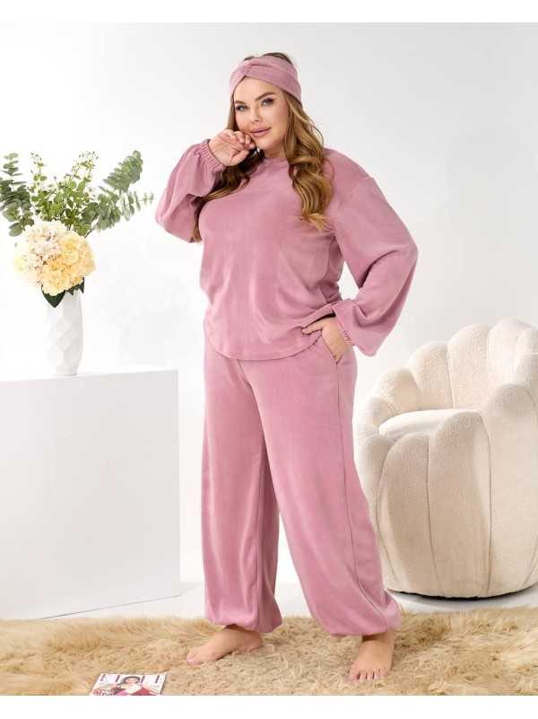 Домашній комплект трiйка (костюм+чалма) пудрового кольору 35961