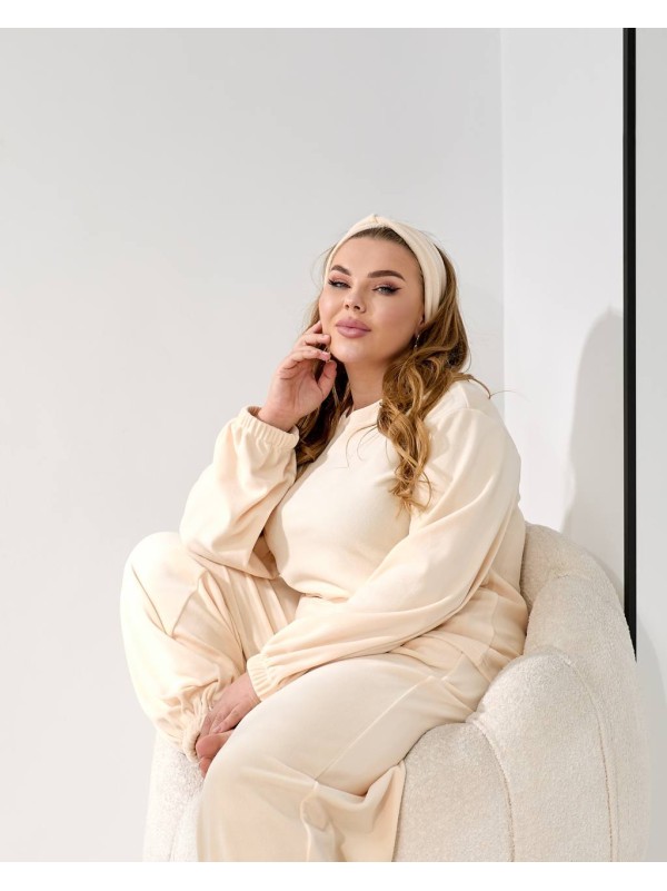 Домашній комплект трiйка (костюм+чалма) молочного кольору 35962