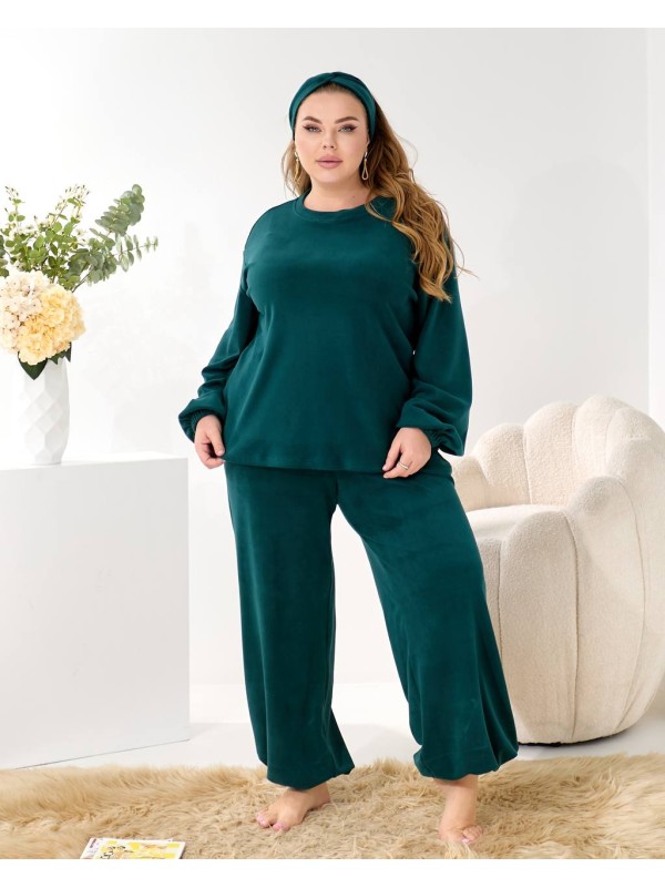 Домашній комплект трiйка (костюм+чалма) смарагдового кольору 35963