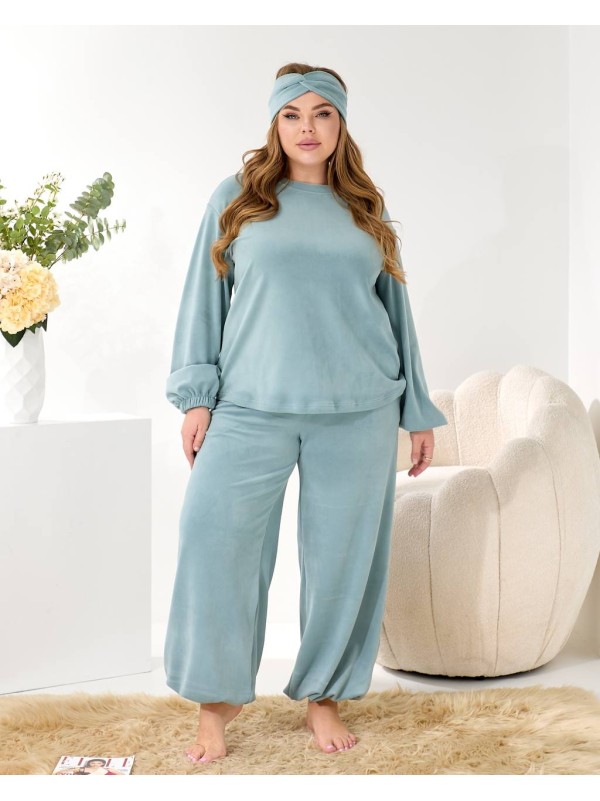 Домашній комплект трiйка (костюм+чалма) фiсташкового кольору 35964