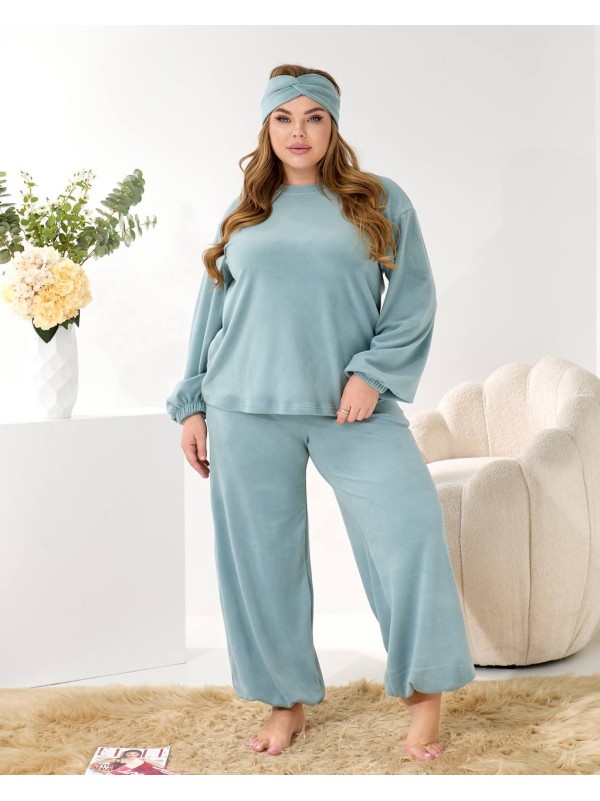 Домашній комплект трiйка (костюм+чалма) фiсташкового кольору 35964