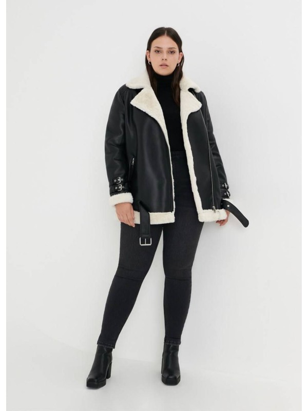 Жіноча дублянка на запах чорного кольору 359768