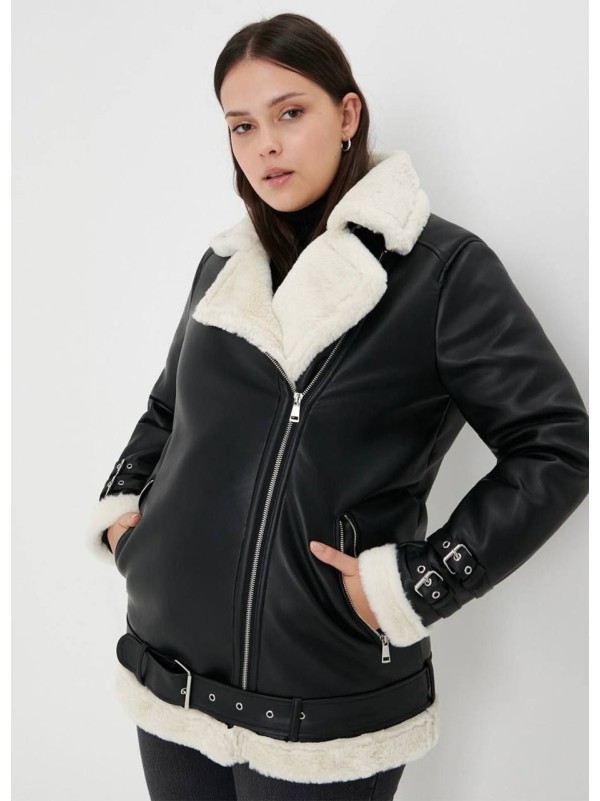 Жіноча дублянка на запах чорного кольору 359768