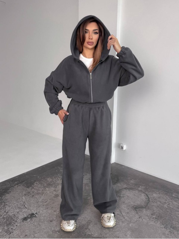 Жіночий теплий костюм iз фліса графiтового кольору 35981