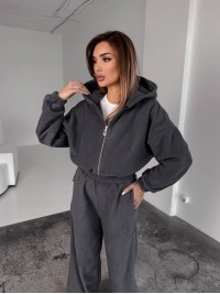 Жіночий теплий костюм iз фліса графiтового кольору 35981