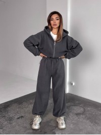 Жіночий теплий костюм iз фліса графiтового кольору 35981