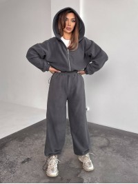 Жіночий теплий костюм iз фліса графiтового кольору 35981