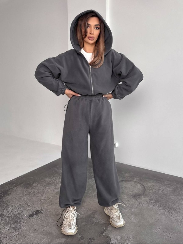 Жіночий теплий костюм iз фліса графiтового кольору 35981