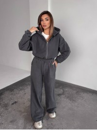 Жіночий теплий костюм iз фліса графiтового кольору 35981