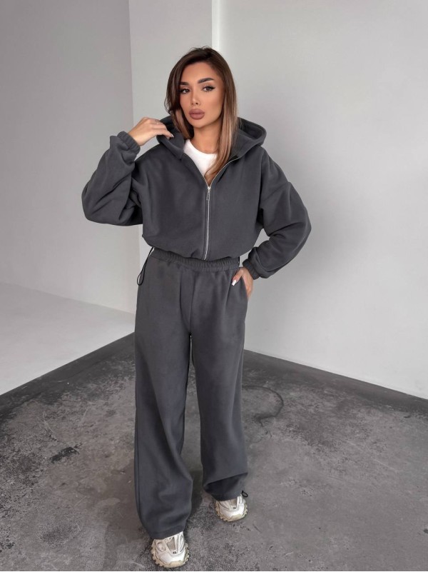 Жіночий теплий костюм iз фліса графiтового кольору 35981