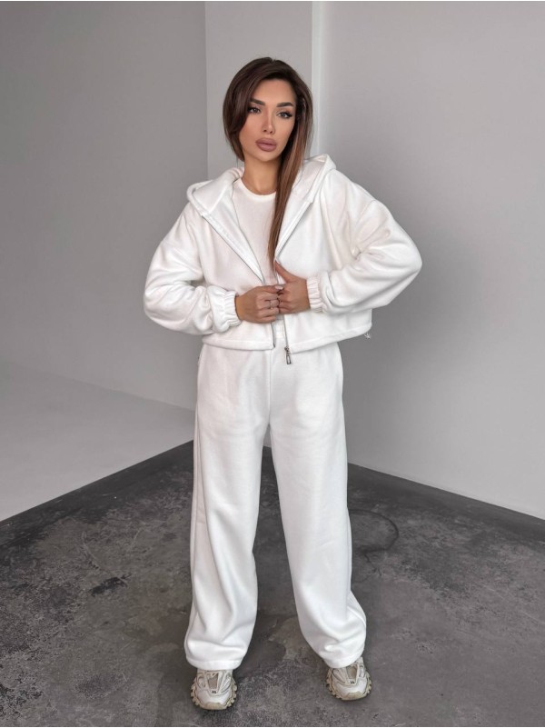 Жіночий теплий костюм iз фліса молочного кольору 35982