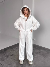 Жіночий теплий костюм iз фліса молочного кольору 35982