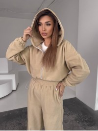 Жіночий теплий костюм iз фліса бежевого кольору 35983