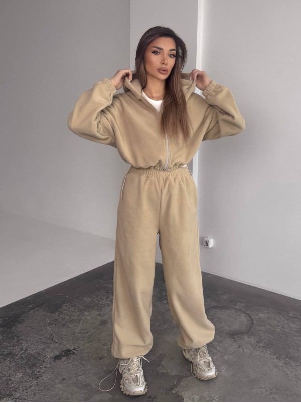 Жіночий теплий костюм iз фліса бежевого кольору 35983