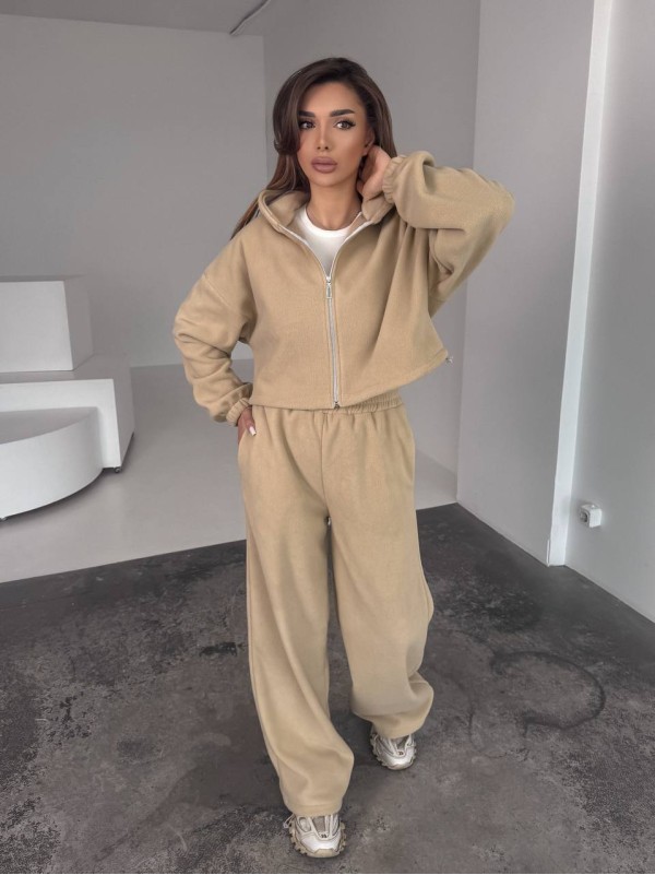 Жіночий теплий костюм iз фліса бежевого кольору 35983