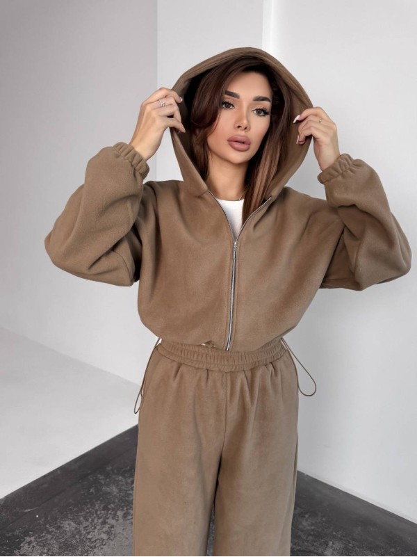 Жіночий теплий костюм iз фліса кавового кольору 35984