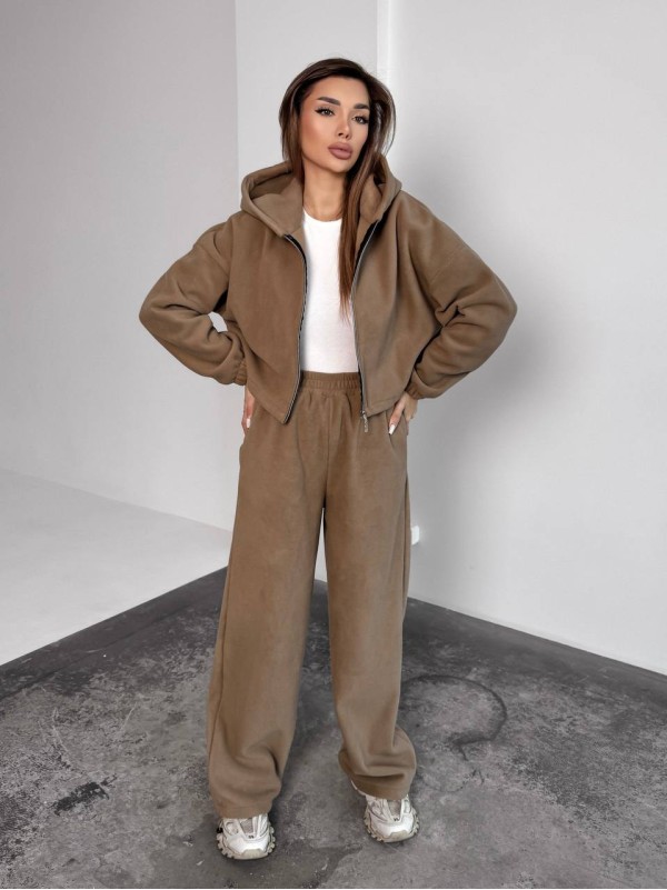 Жіночий теплий костюм iз фліса кавового кольору 35984