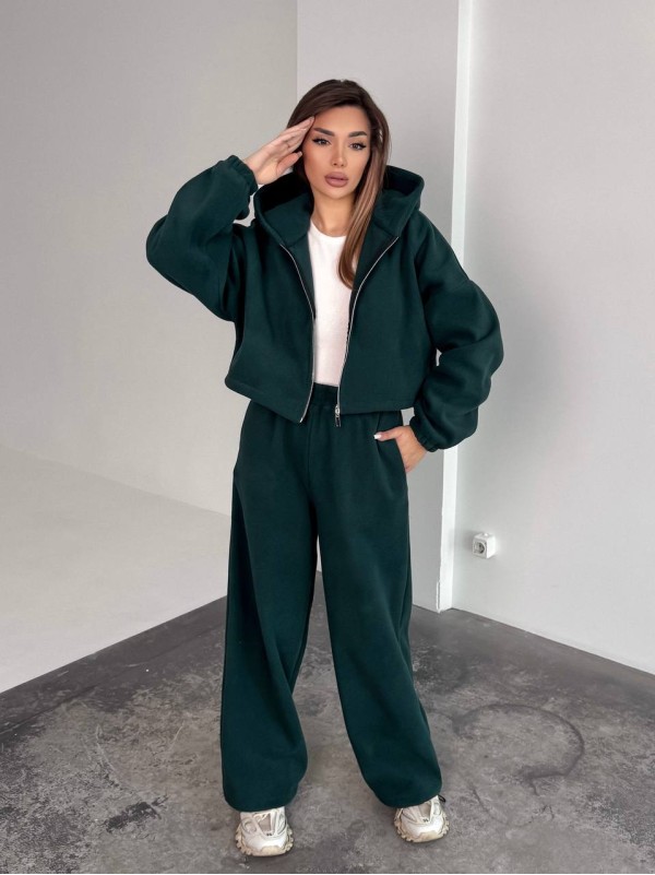 Жіночий теплий костюм iз фліса зеленого кольору 35985